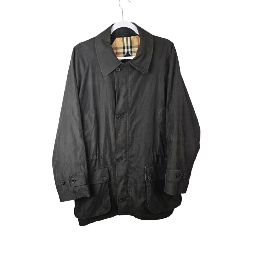 Vintage Burberrys Jacket Coat Womens L Black Micro-suede Nova Check Minimalist